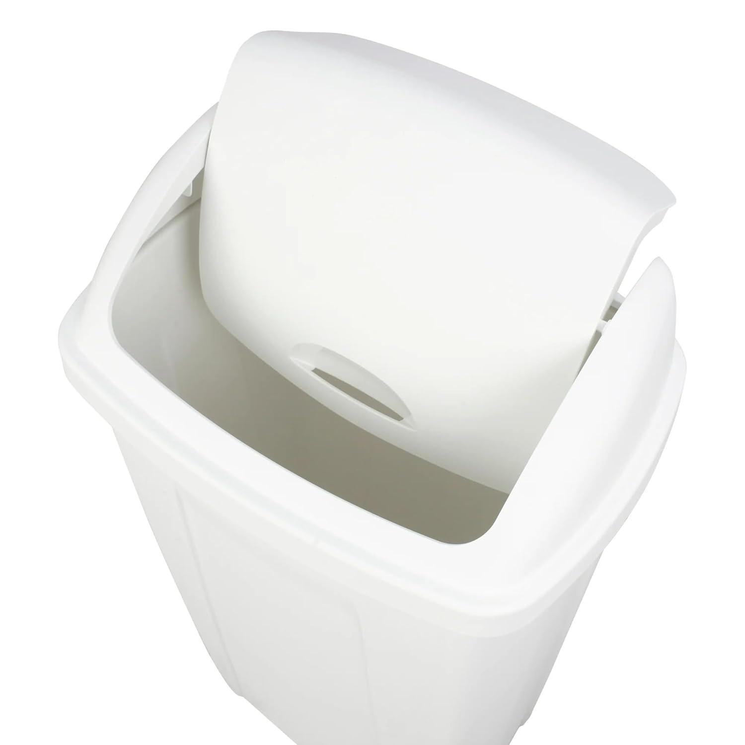 Mainstays Kitchen Trash Can, 13 Gallon, Plastic Swing Top Garbage Bin, White