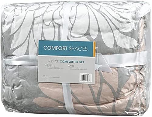 Comfort Spaces Queen Size Comforter Set, 5-Piece Floral Bedding Set for All Season, Blush Queen Comforter Set with Bed Skirt