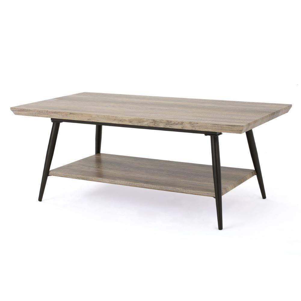 GDF Studio Darlington Modern Industrial Wood Coffee Table with Shelf, Canyon Gray and Black