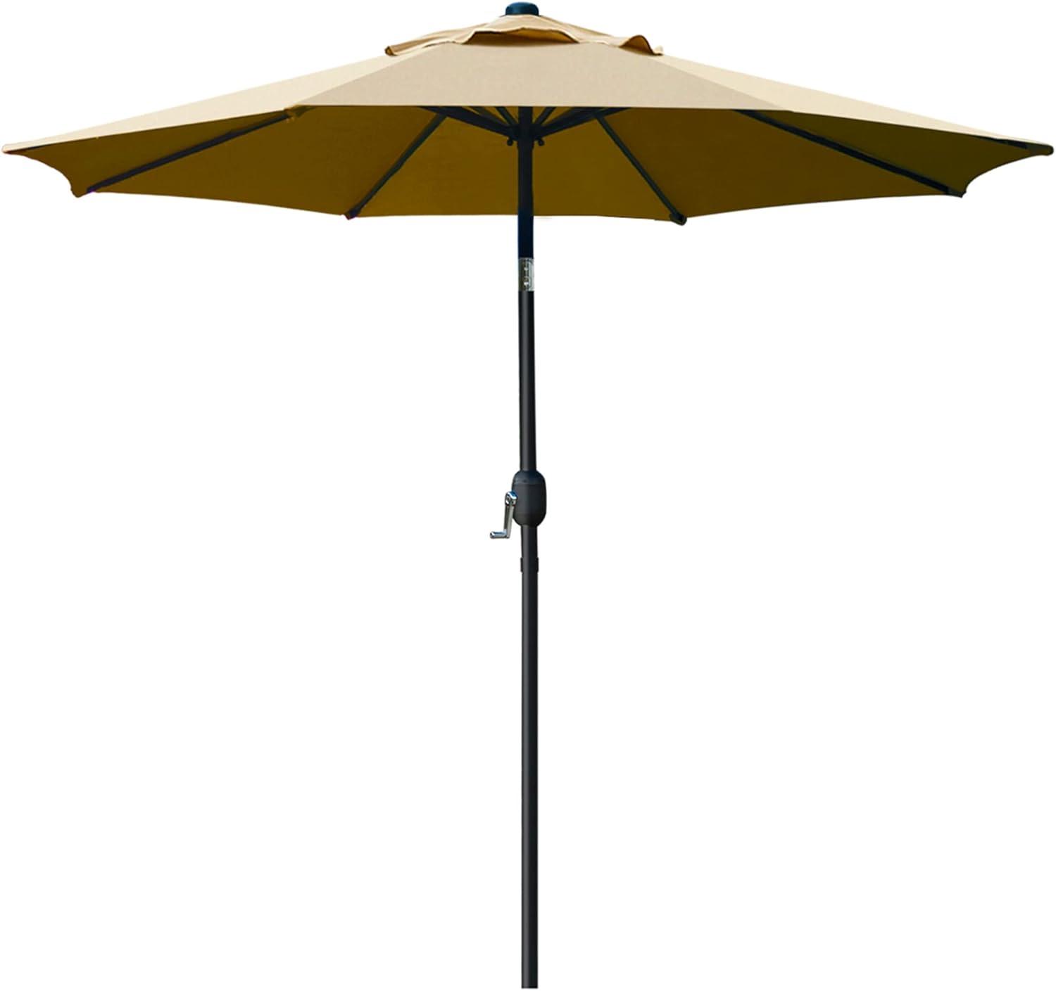 Tan 9 ft. Aluminum Market Patio Umbrella with Crank Lift