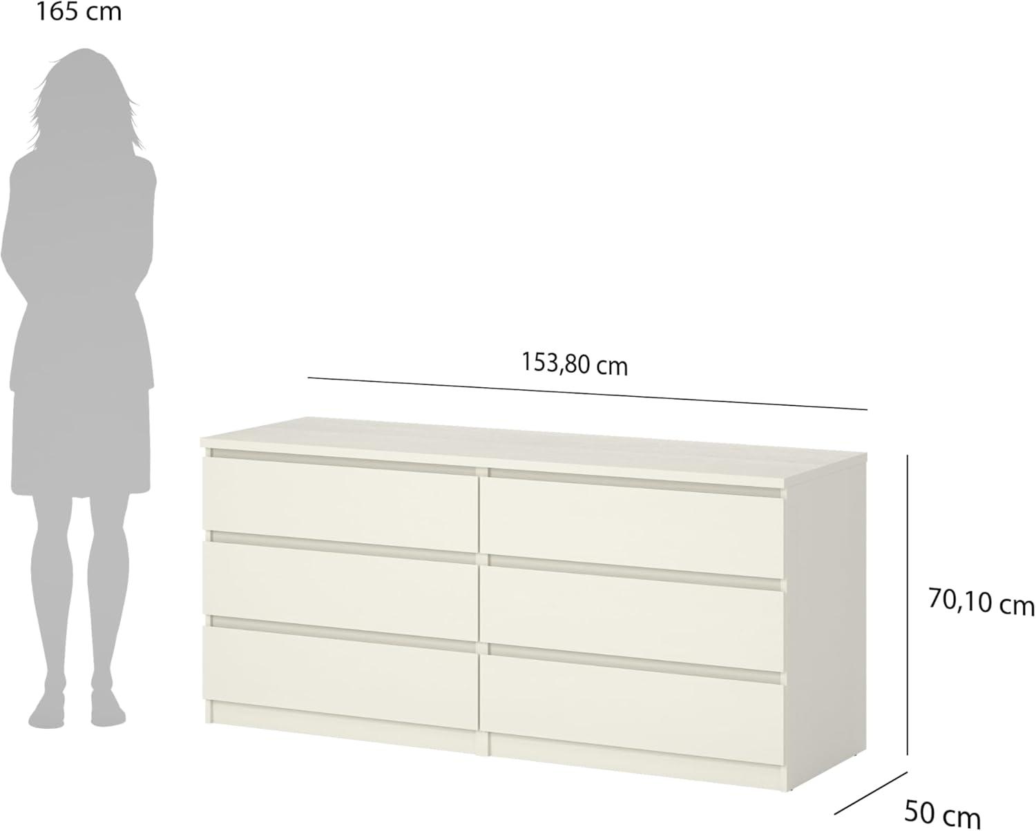 Tvilum Scottsdale 6 Drawer Double Dresser for Adults, White Woodgrain