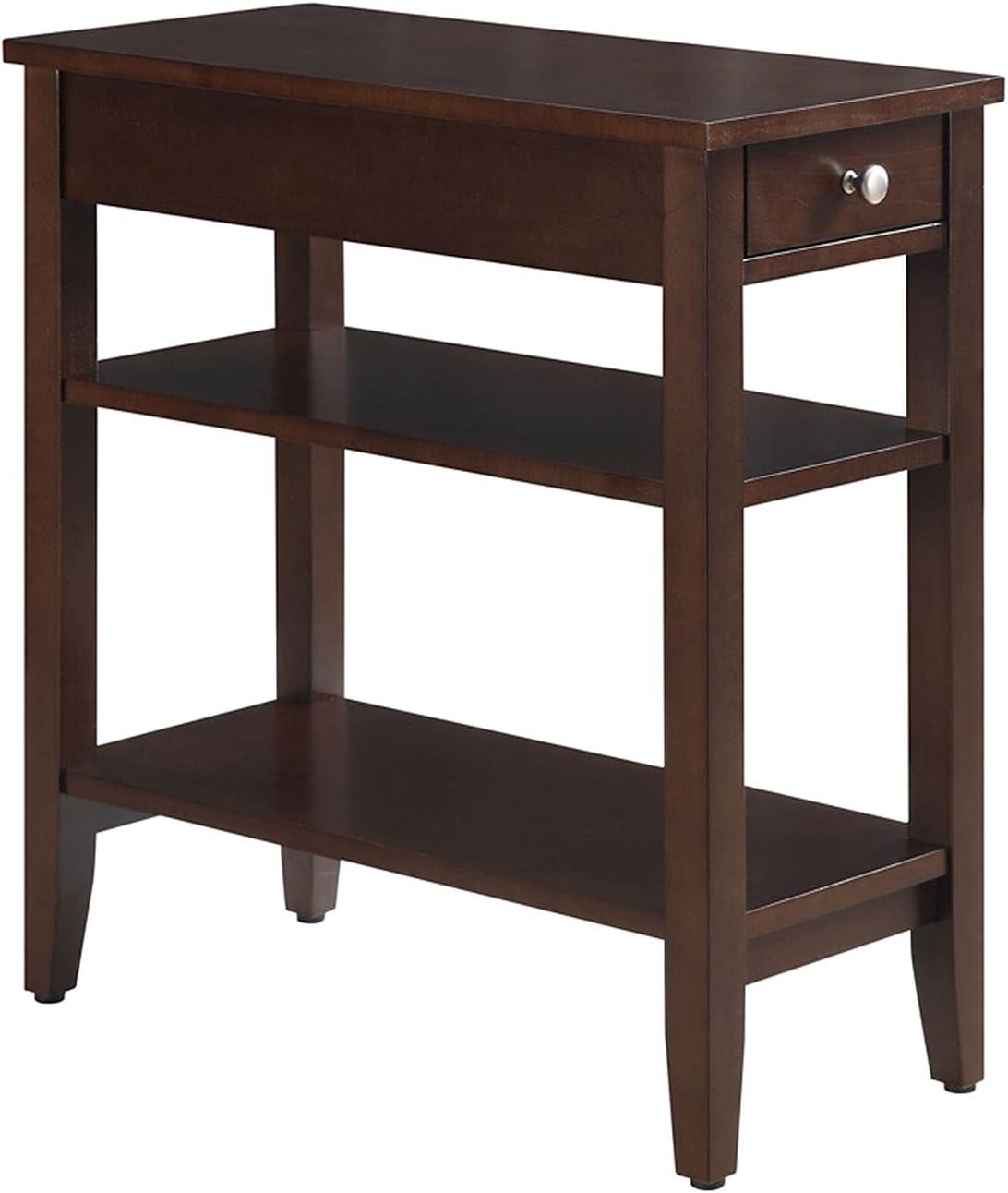 Espresso Wood 3-Tier End Table with Drawer