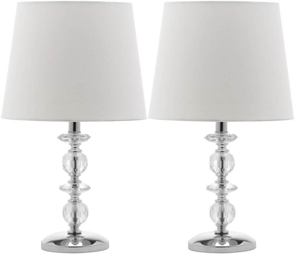 Elegant Derry Crystal Orb Table Lamp Set, Transparent with White Shade