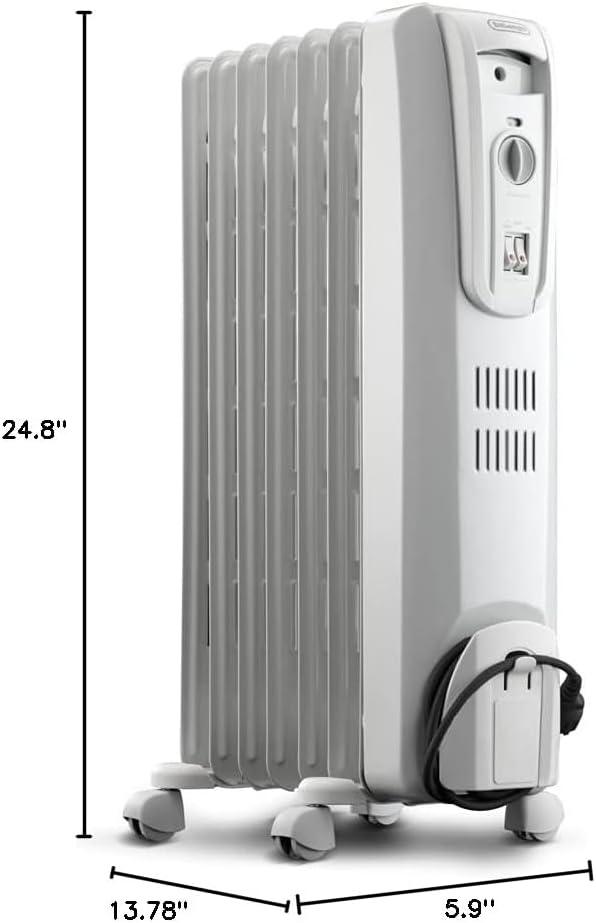 Gray 7-Fin Oil Radiator with Thermostat and Automatic Shut-off