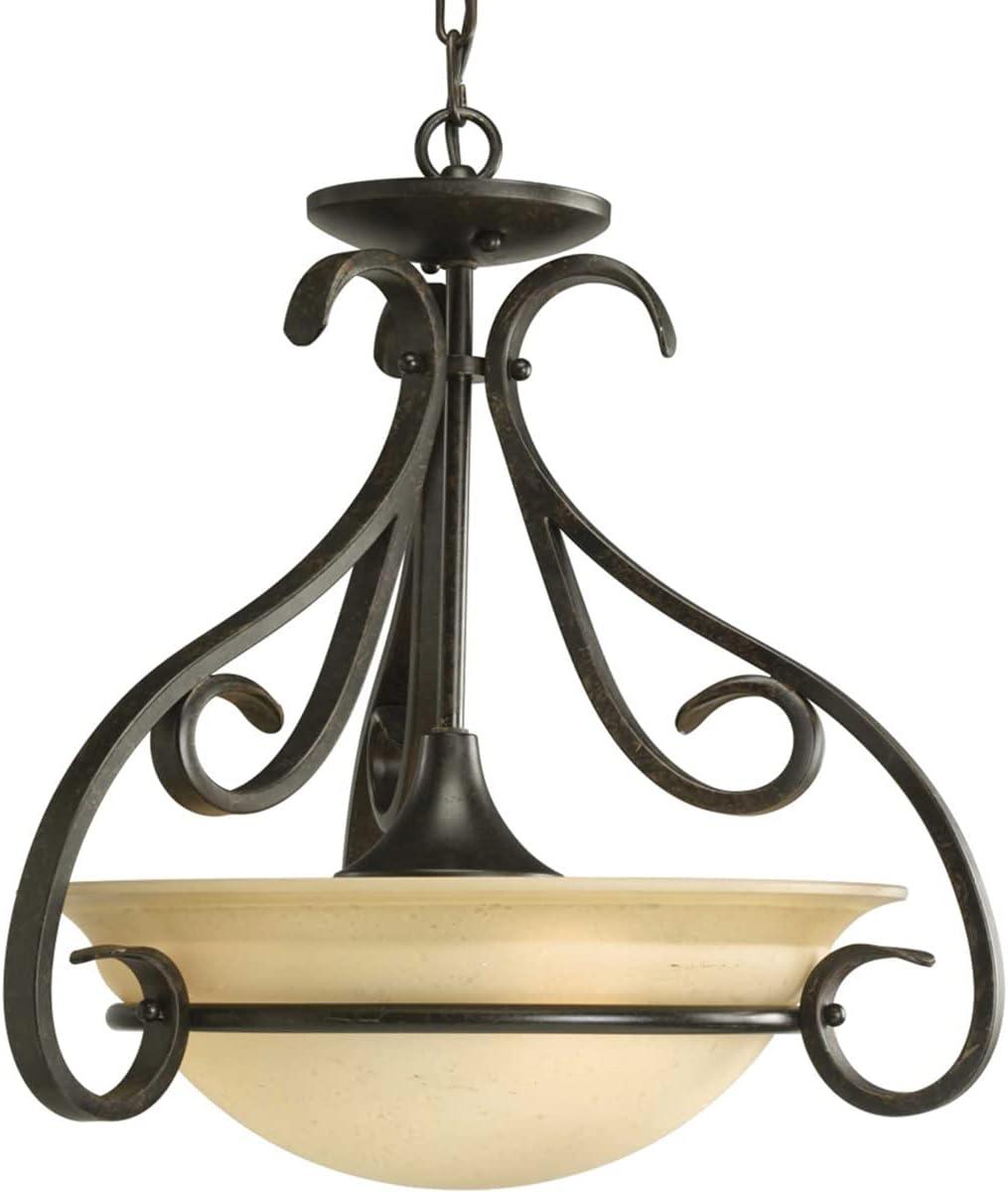 Progress Lighting Torino 3-Light Semi-Flush in Forged Bronze with Etched White Glass Bowl