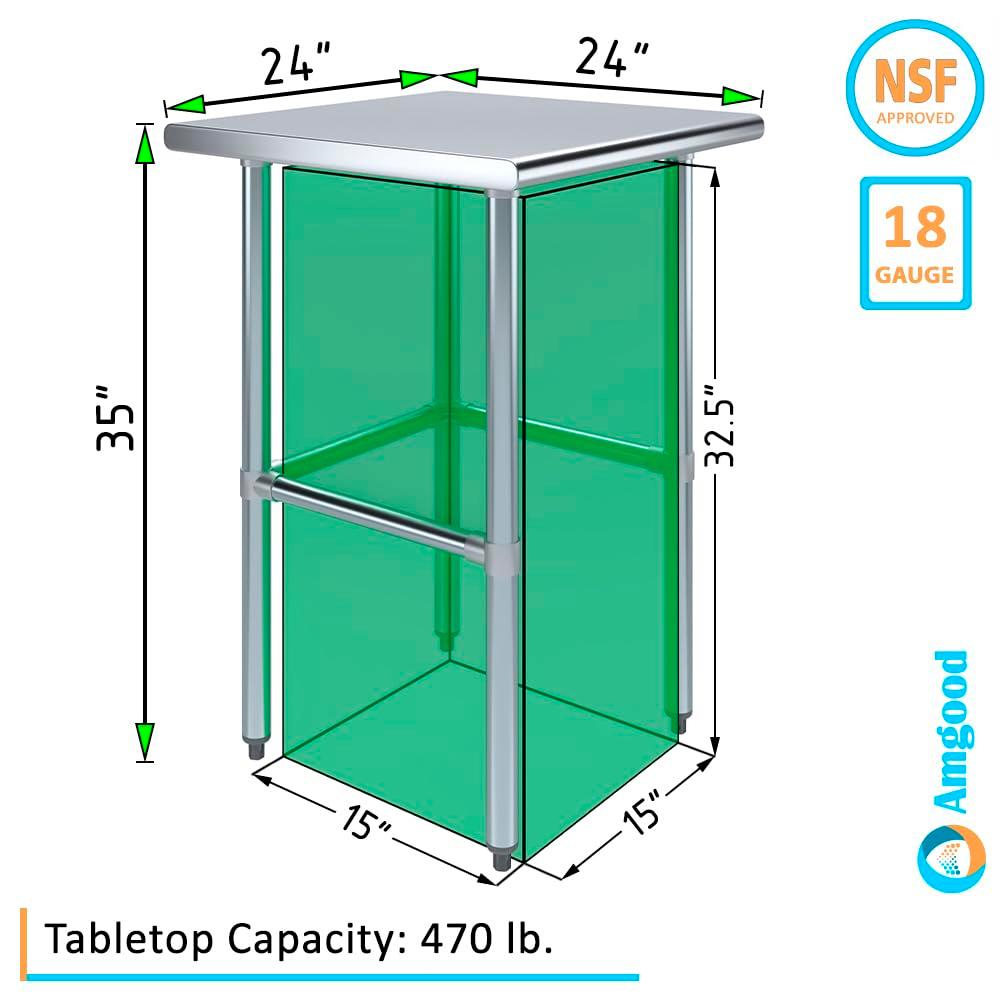 Amgood Stainless Steel Open Base Work Table
