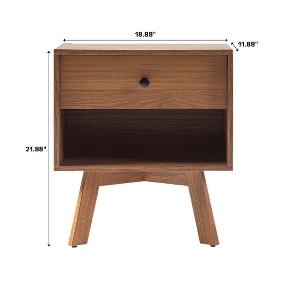 Mocha Mid-Century Modern 1-Drawer Nightstand with Open Shelf