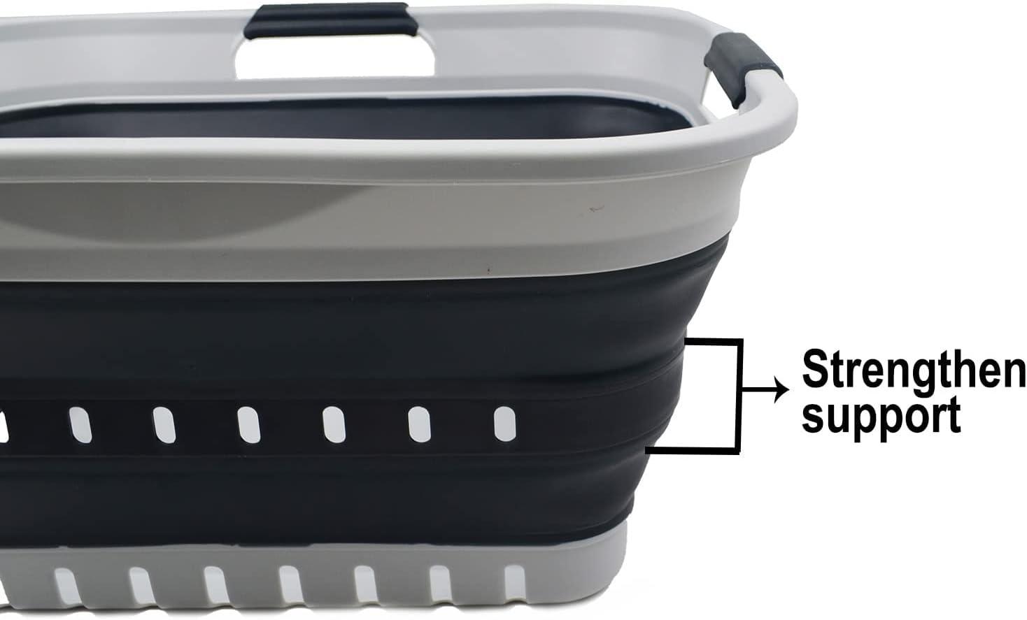 SAMMART 30L (8 gallon) Collapsible 3 Handled Plastic Laundry Basket, Grey/Slate Grey