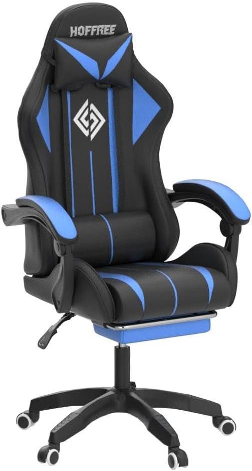 Gaming Chair with Bluetooth Speakers and RGB LED Lights Ergonomic Massage Video Game Chair with Footrest High Back with Lumbar Support Blue and Black