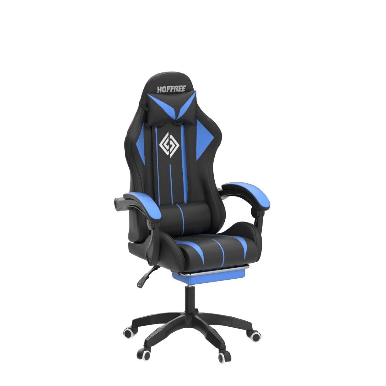 Gaming Chair with Bluetooth Speakers and RGB LED Lights Ergonomic Massage Video Game Chair with Footrest High Back with Lumbar Support Blue and Black