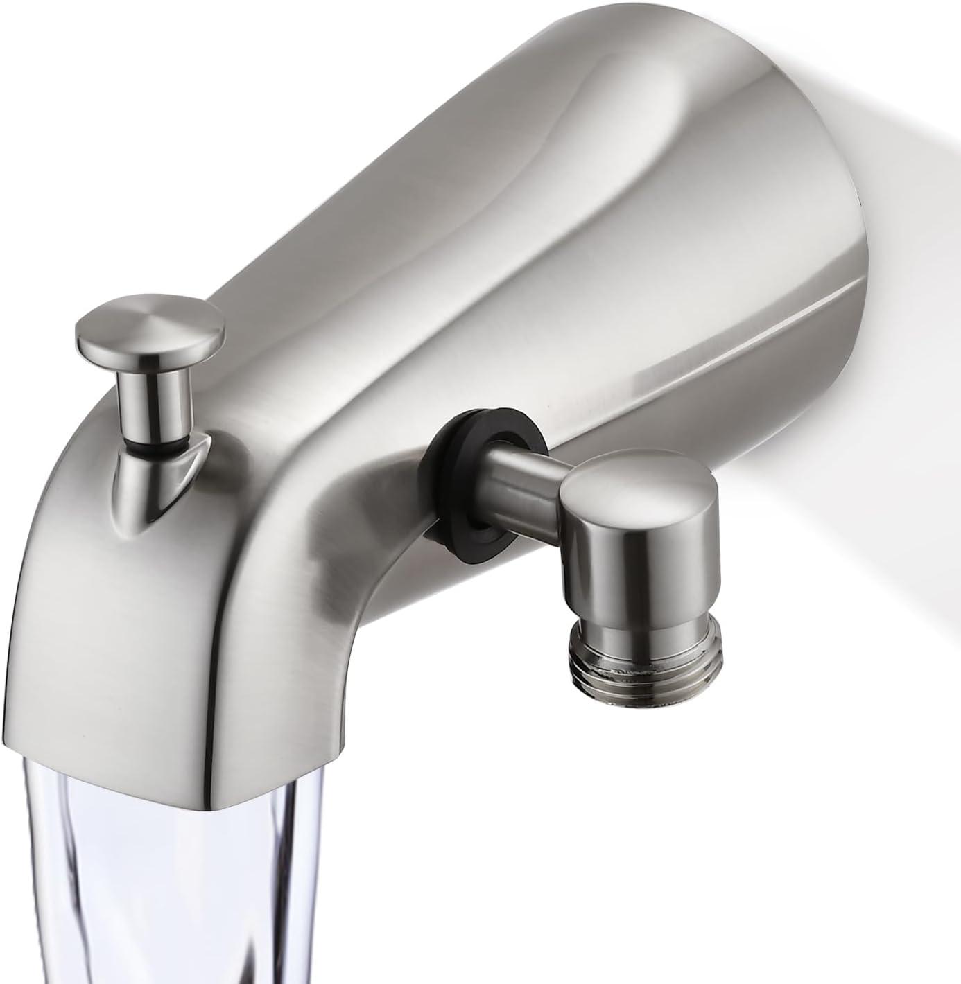 All Metal Tub Spout with Diverter Brushed Nickel, Fits 1/2” or 3/4" Threaded Pipes, Bathtub Faucet with Shower Diverter for Convenient Water Control