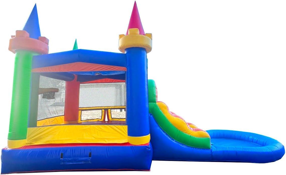 Pogo Bounce House Crossover Bounce House with Water Slide, Modular Rainbow Dual Slide with Splash Pool