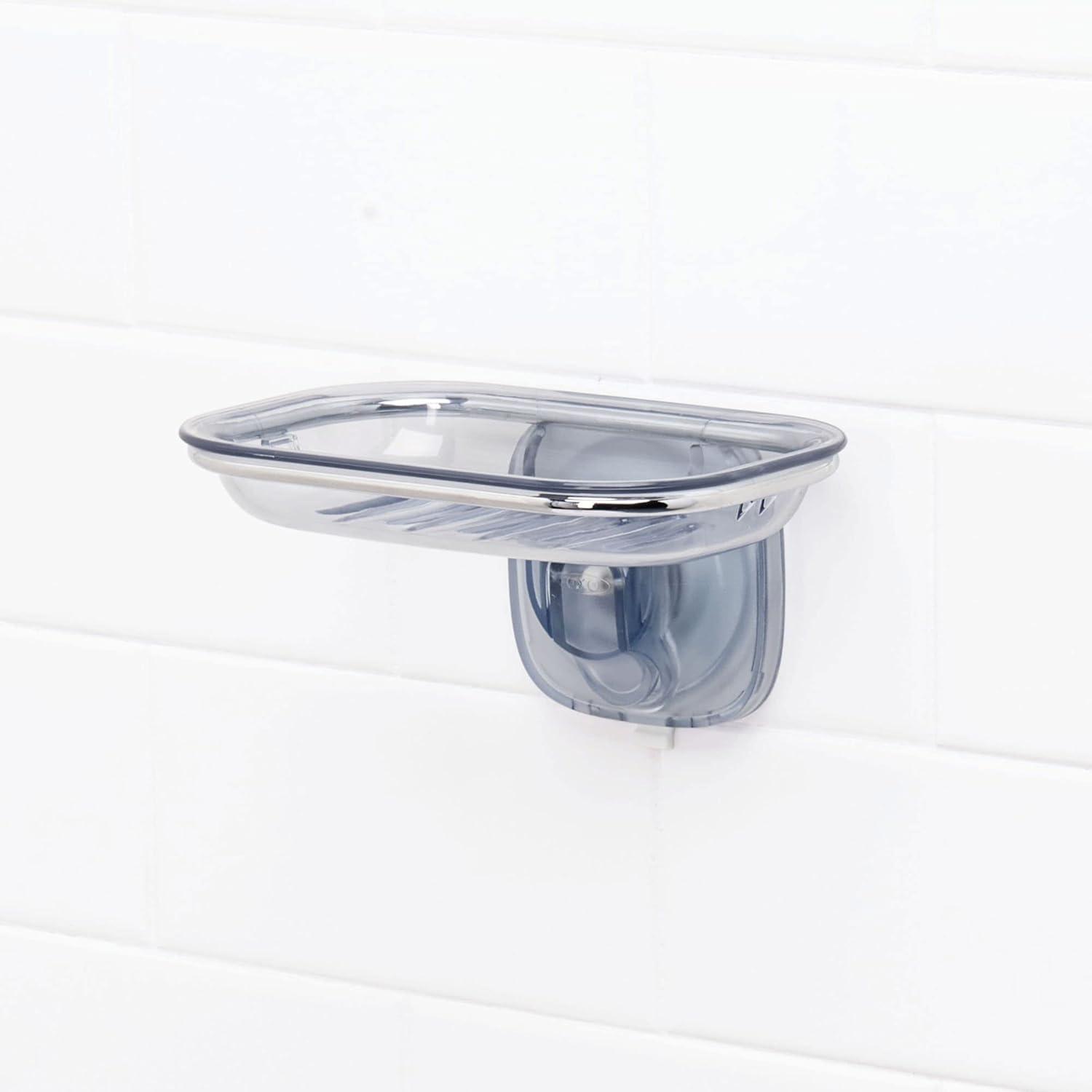 Clear Suction Cup Ceramic Soap Dish with Drainage Slots