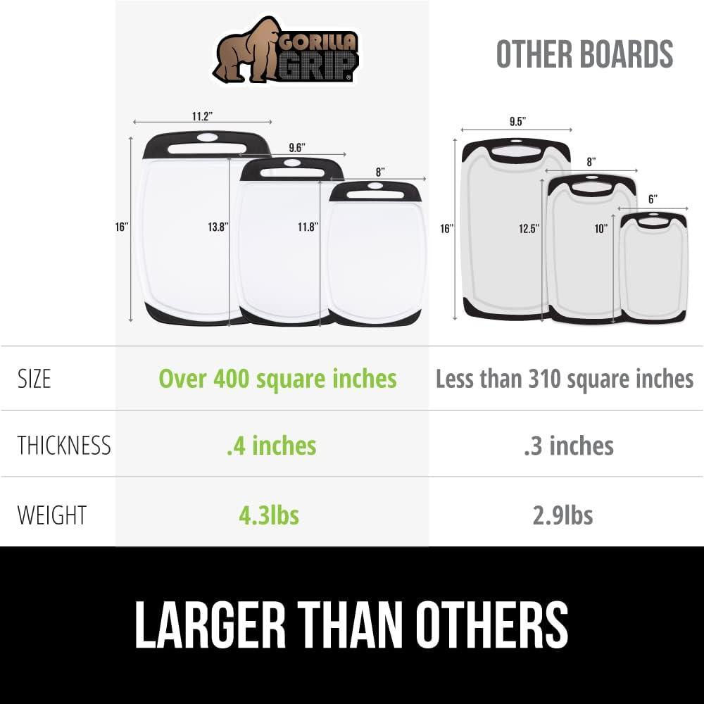 GORILLA GRIP Oversized 100% BPA Free Reversible Kitchen Cutting Board Set of 3, Juice Grooves, Dishwasher Safe, Almond