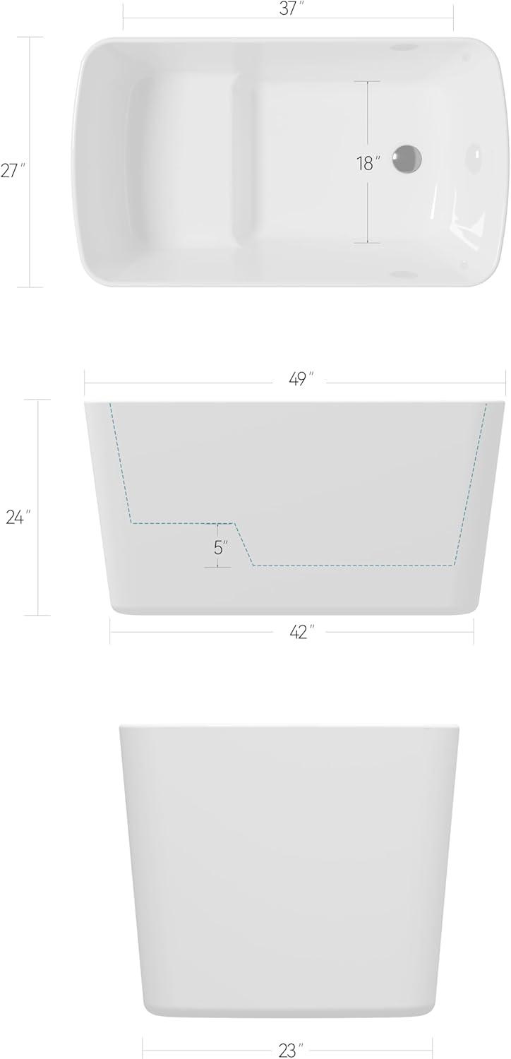 49" Glossy White Acrylic Freestanding Japanese Soaking Tub