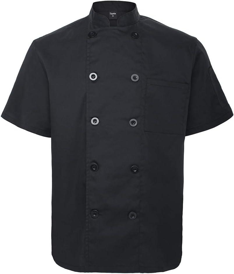 Unisex Black Short Sleeve Chef Coat with Mandarin Collar