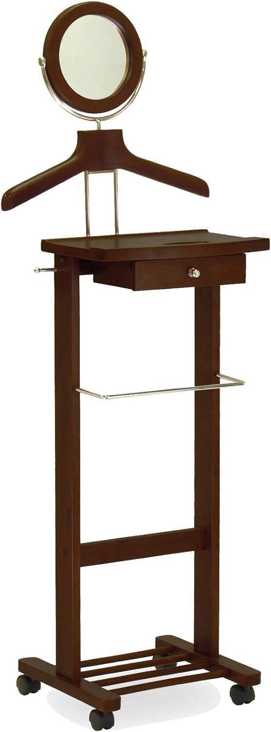 Antique Walnut Wood Valet Stand with Mirror and Drawer