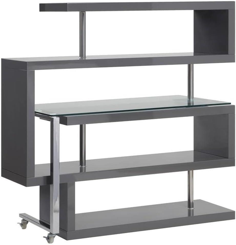 Buck II Writing Desk with Shelf in Clear Glass, Chrome & Gray High Gloss Finish