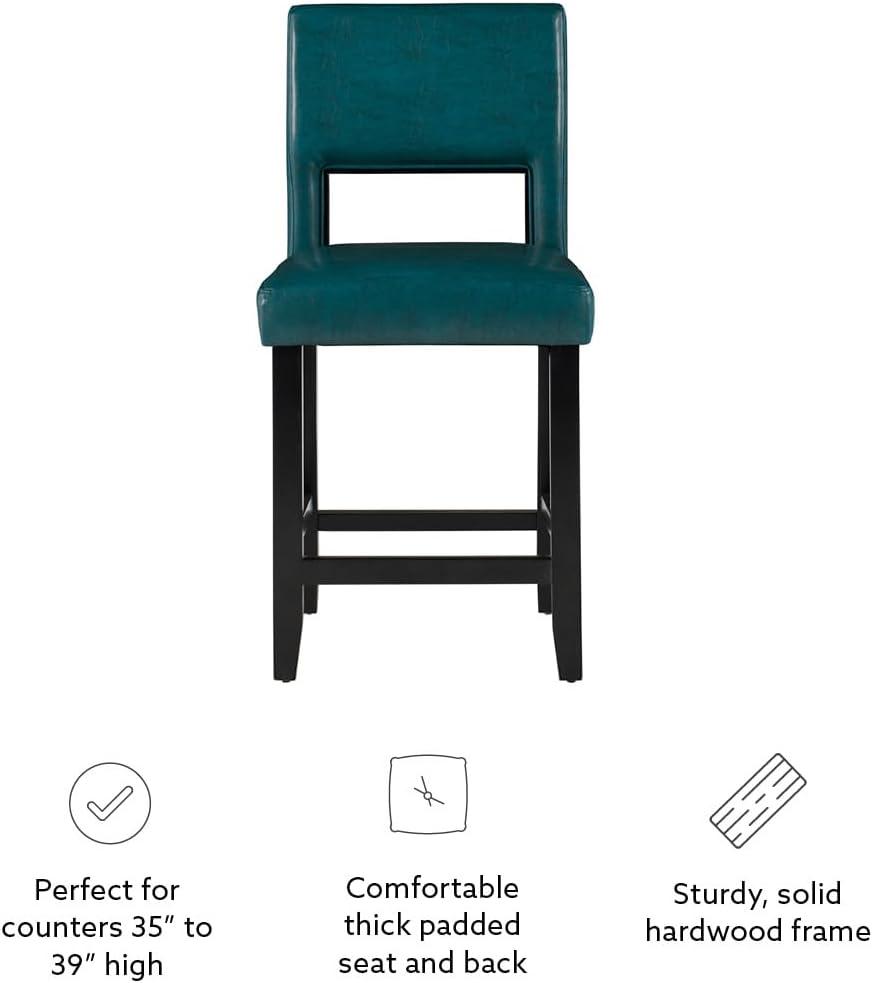 Linon 24" Vega Padded Back and Seat Faux Leather Counter Height Barstool Hardwood Blue: Upholstered, Stained Finish, Foam Fill
