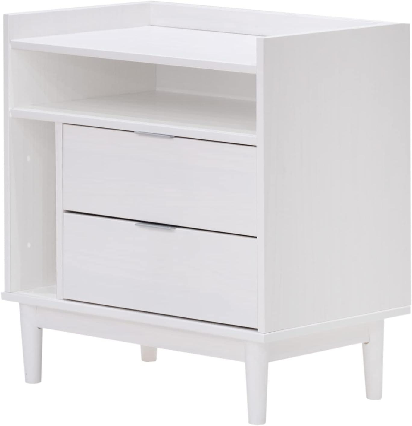 Manor Park Mid-Century Modern 2-Drawer Wood Nightstand, Solid White