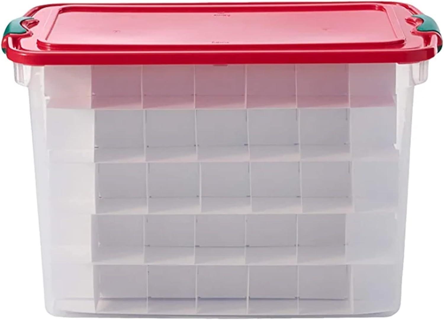 HOMZ 112-Quart Holiday Clear Plastic Ornament Storage, Red/Green, 4 Pack