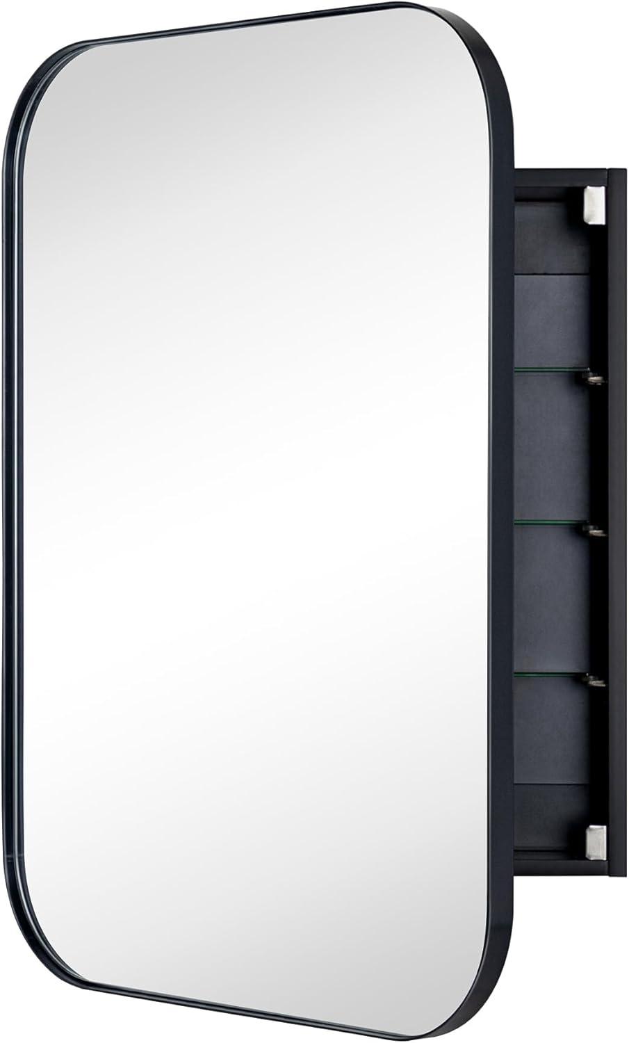 TEHOME Black Surface and Recessed Mount Rectangular Stainless Steel Metal Framed Bathroom Medicine Cabinet with Mirror, 22'' W x 30'' H