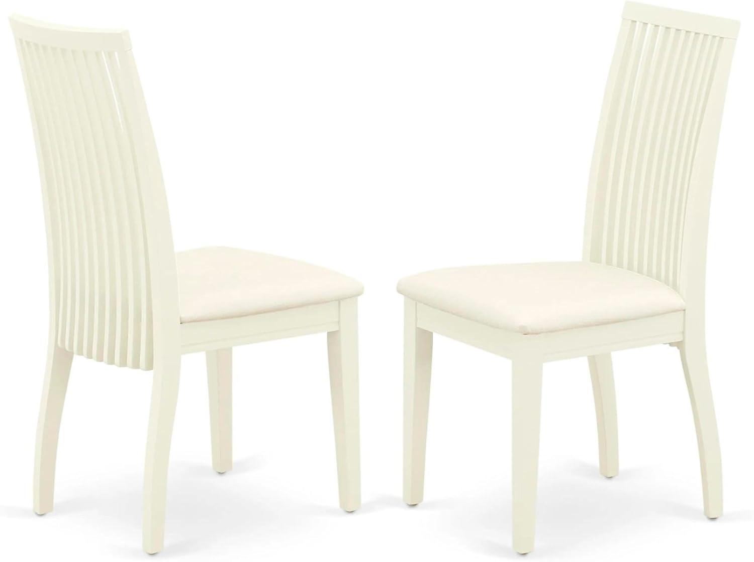 Linen White Upholstered Wood Slat Back Dining Chairs - Set of 2