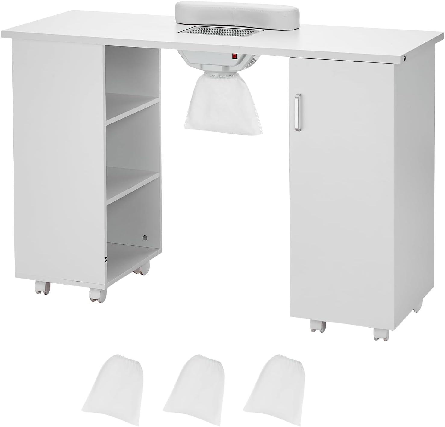 Hokku Designs Manicure Table, Nail Table Station with Electric Dust Collector, Moveable Nail Tech Desk