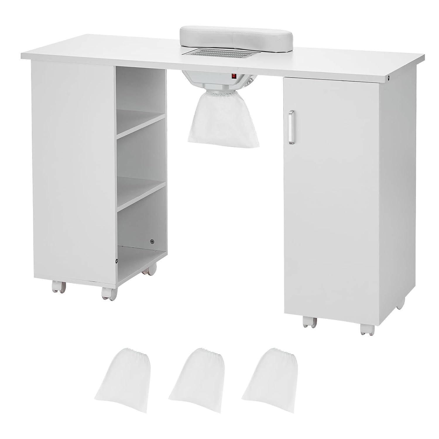 Hokku Designs Manicure Table, Nail Table Station with Electric Dust Collector, Moveable Nail Tech Desk