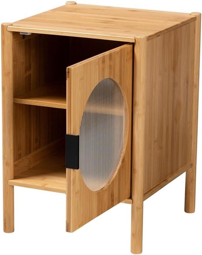 Naresh Bamboo Wood 1 Door End Table Natural Brown - Baxton Studio