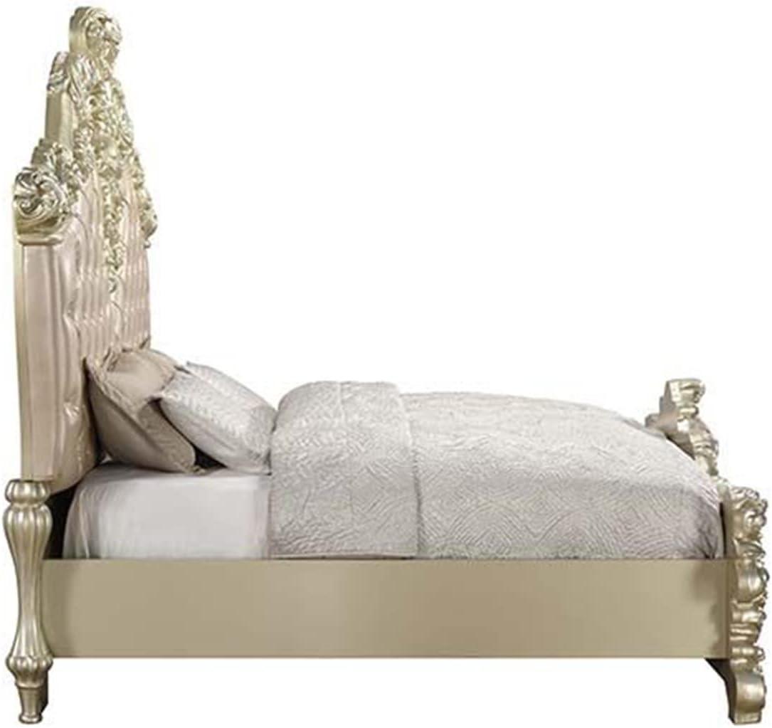 ACME Vatican Eastern King Bed, Synthetic Leather, Light Gold & Champagne Silver Finish