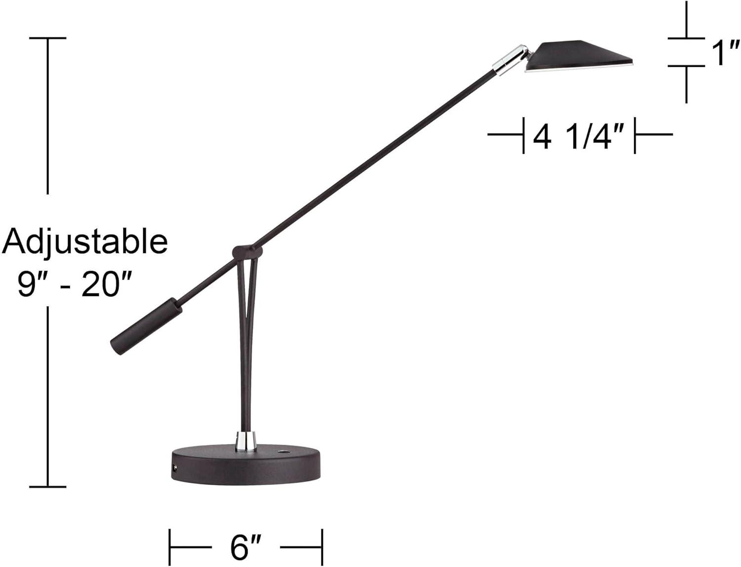 Satin Black Adjustable Metal Desk Lamp with USB Port