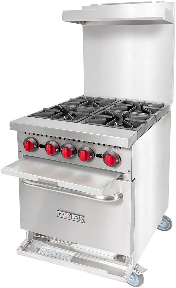 MoTak 24" Stainless Steel Commercial Gas Range with Standard Oven