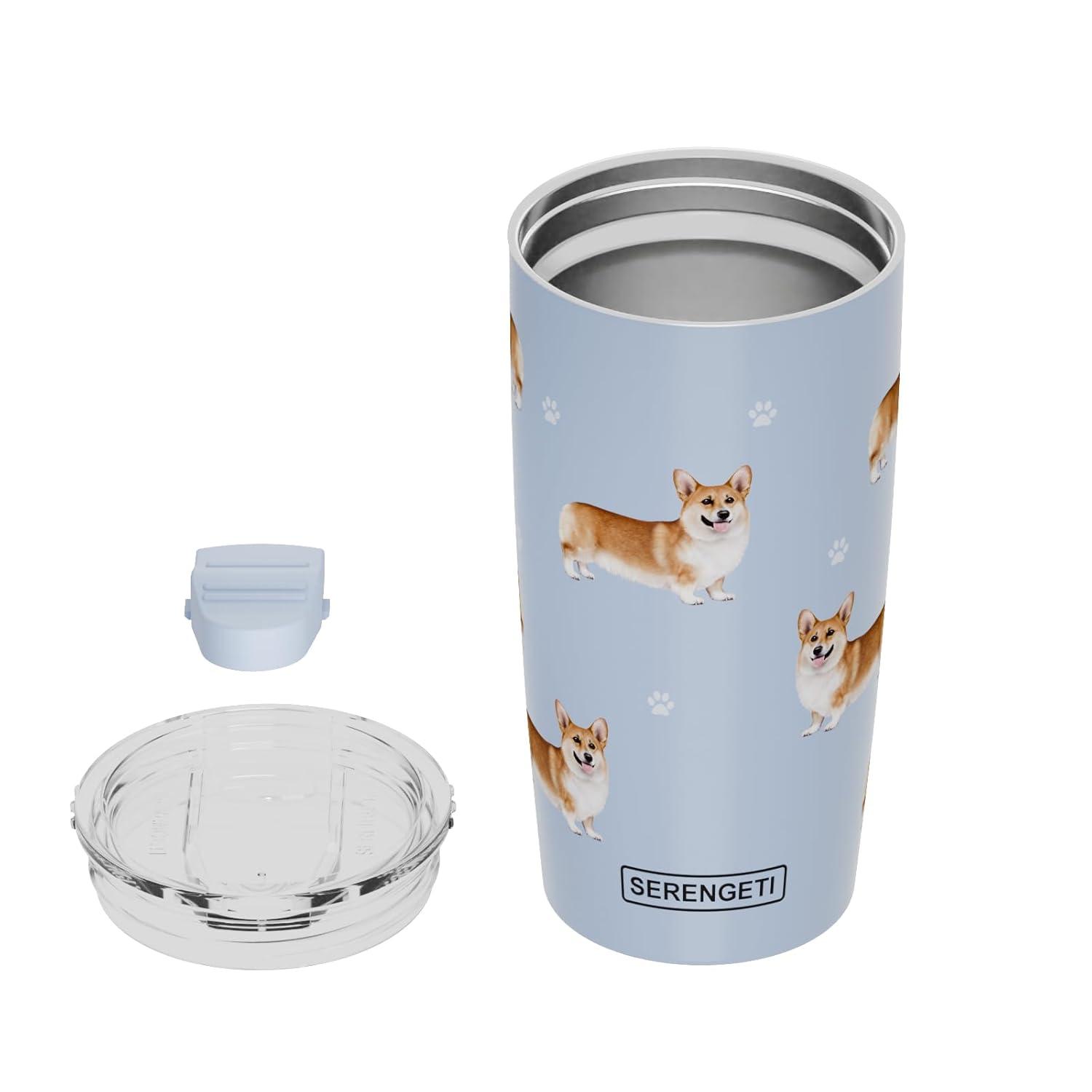 Welsh Corgi SERENGETI 16 Oz. Stainless Steel, Vacuum Insulated Tumbler with Spill Proof Lid - 3D Print - Insulated Travel mug for Hot or Cold Drinks (Welsh Corgi Tumbler)