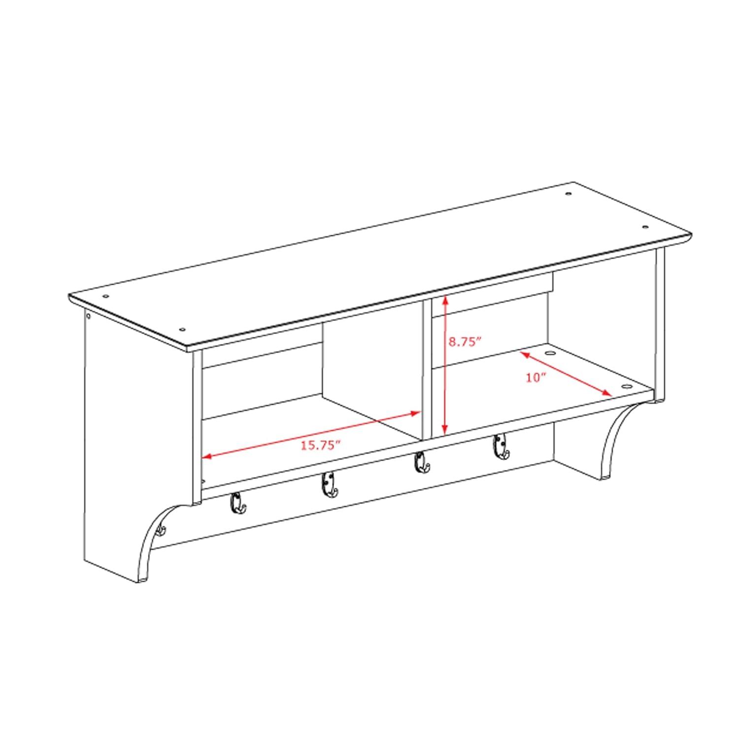 Wide Hanging Entryway Shelf White 36" - Prepac: Wall Organizer with Hooks, Bookshelf Storage