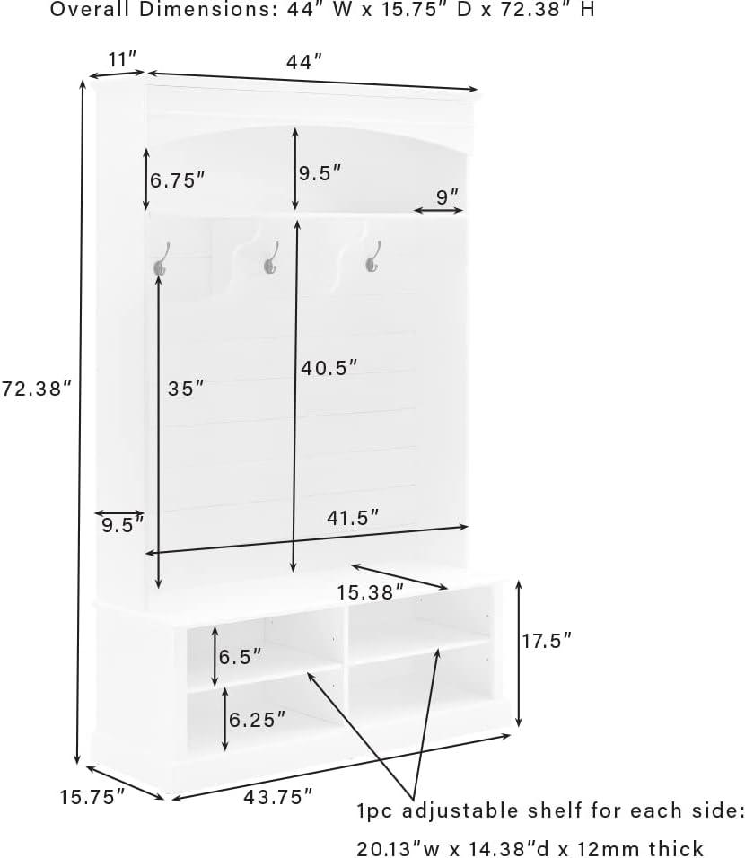 Bartlett Hall Tree White - Crosley: Bench Seat, Shoe Storage, 3 Double-Prong Hooks
