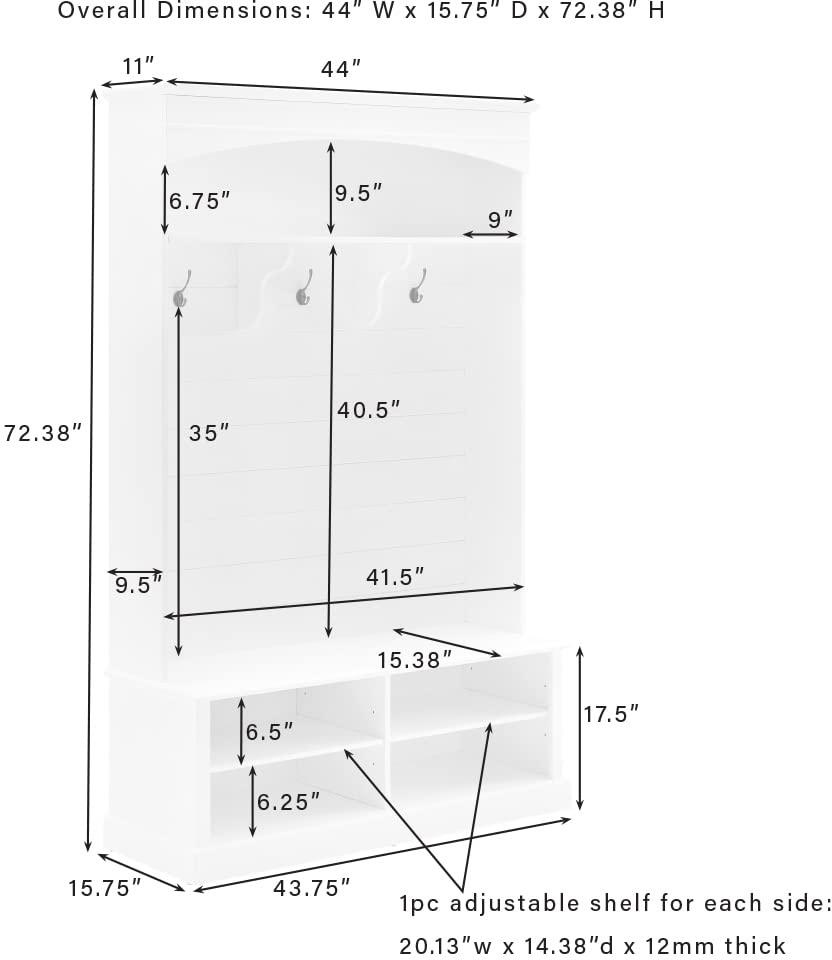 Bartlett Hall Tree White - Crosley: Bench Seat, Shoe Storage, 3 Double-Prong Hooks