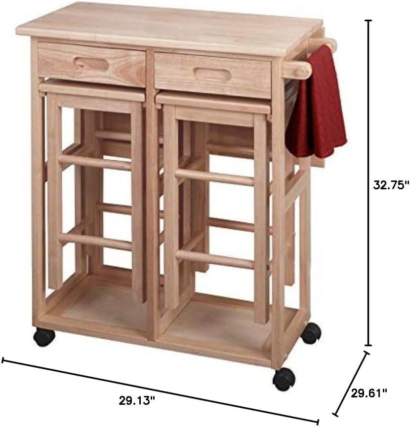 3pc Suzanne Space Save Extendable Dining Table Set Beech - Winsome: Compact, 4-Point Leg, Unupholstered Stools