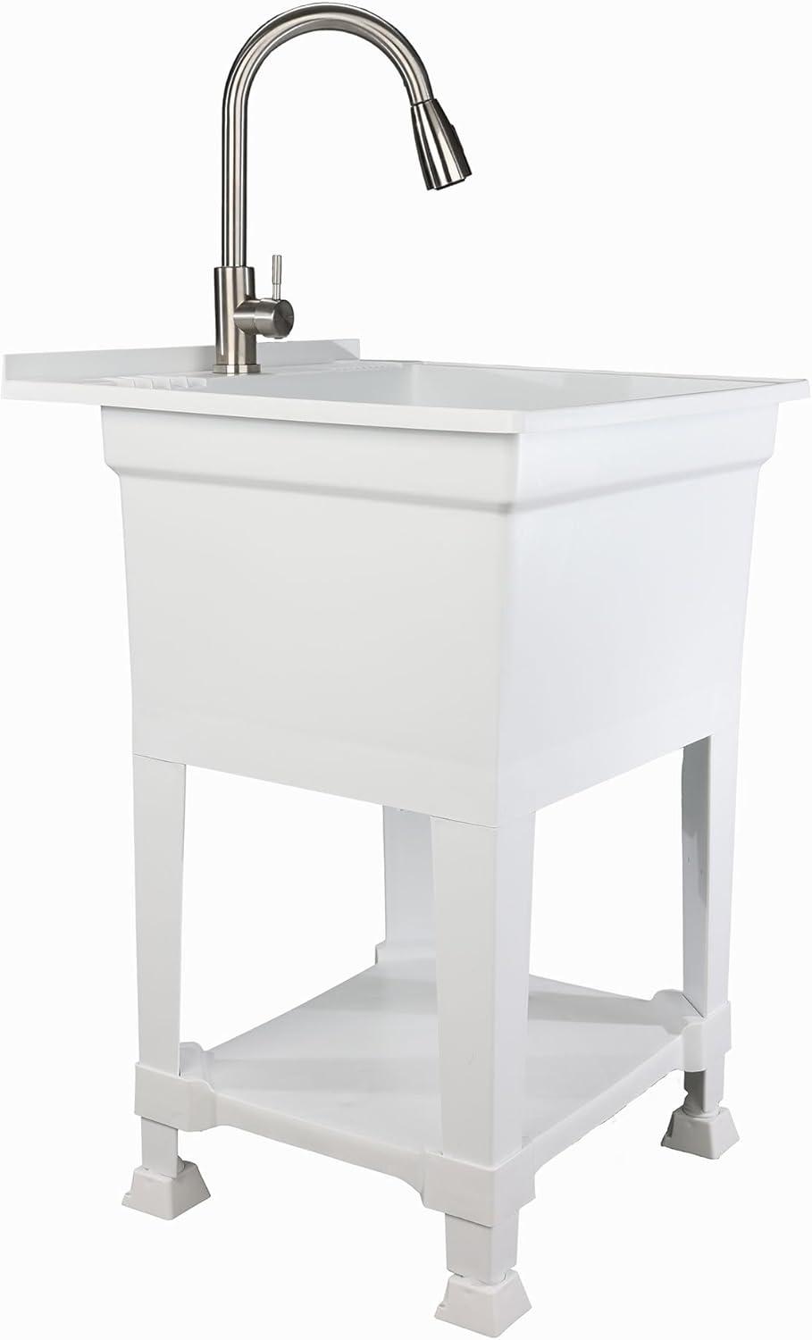 UTILITYSINKS Plastic 24" Compact Workshop Freestanding Laundry Sink with Faucet