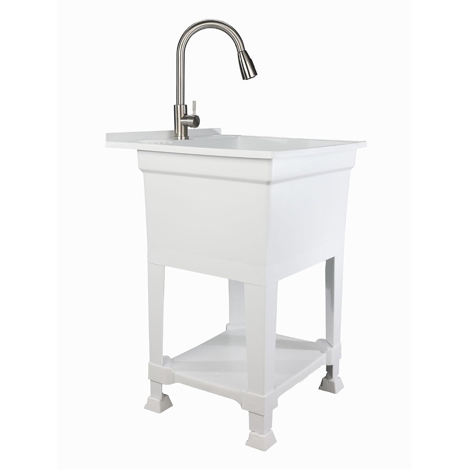 UTILITYSINKS Plastic 24" Compact Workshop Freestanding Laundry Sink with Faucet