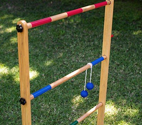 Double Wooden Ladder Toss Game Set with Nylon Case, Red/Blue