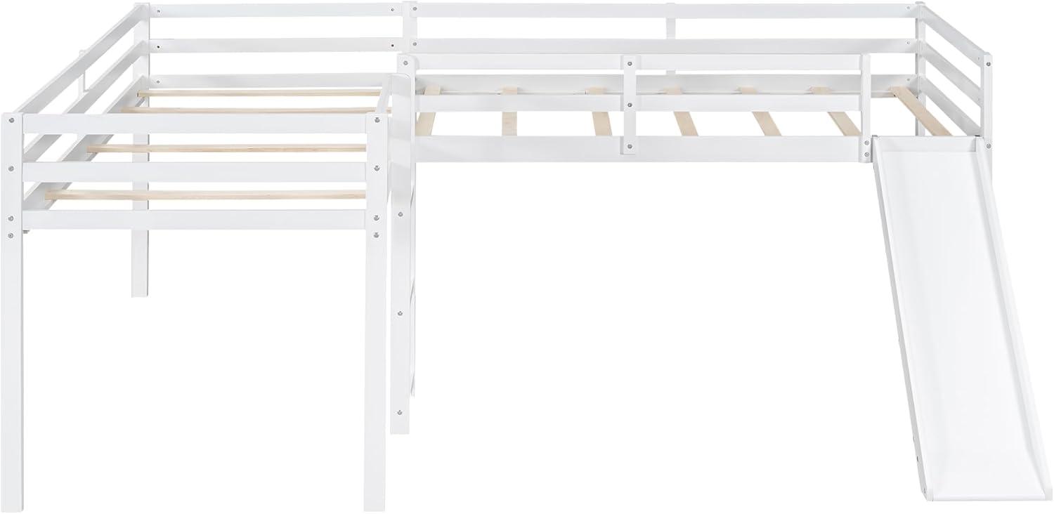 Two Loft Bed L Shaped Twin Bunk Bed with Ladders and Slide, Bunk Bed for Family, Kids, Teens, No Box Spring Needed