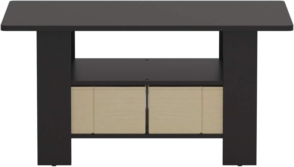 Espresso Brown Rectangular Wood Coffee Table with Storage