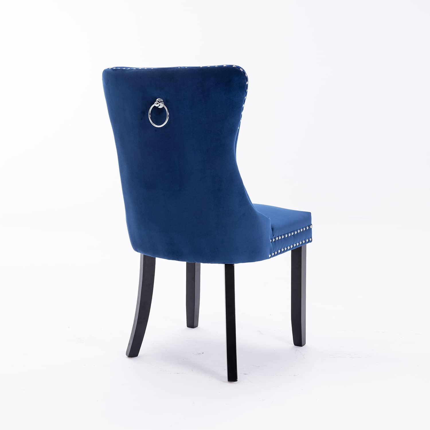 ODUSE-DAILY Velvet Dining Chairs Set of 2, Navy Kitchen & Dining Room Chairs, Tufted Dining Chairs, Fabric Upholstered, Solid Wood, Sillas De Comedor (Blue, 2 Pcs)