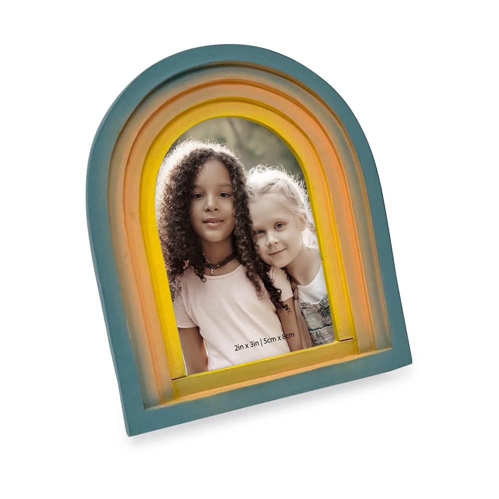 Isaac Jacobs 2x3 Vertical Rainbow Arc Resin Picture Frame with Gradient Design, Decorative Photo Frame, Tabletop & Wall Display
