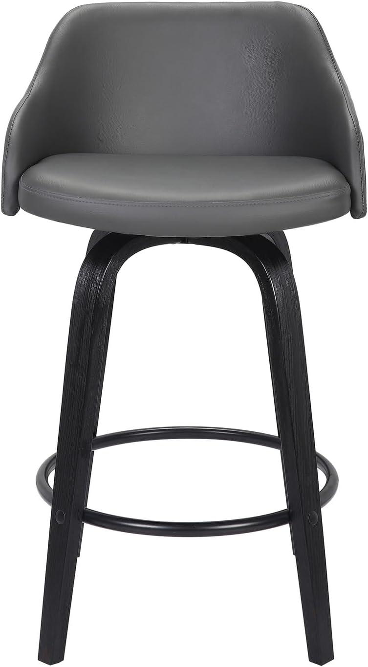 Mid Century Modern Swivel Chair in Black Leather and Gray Metal