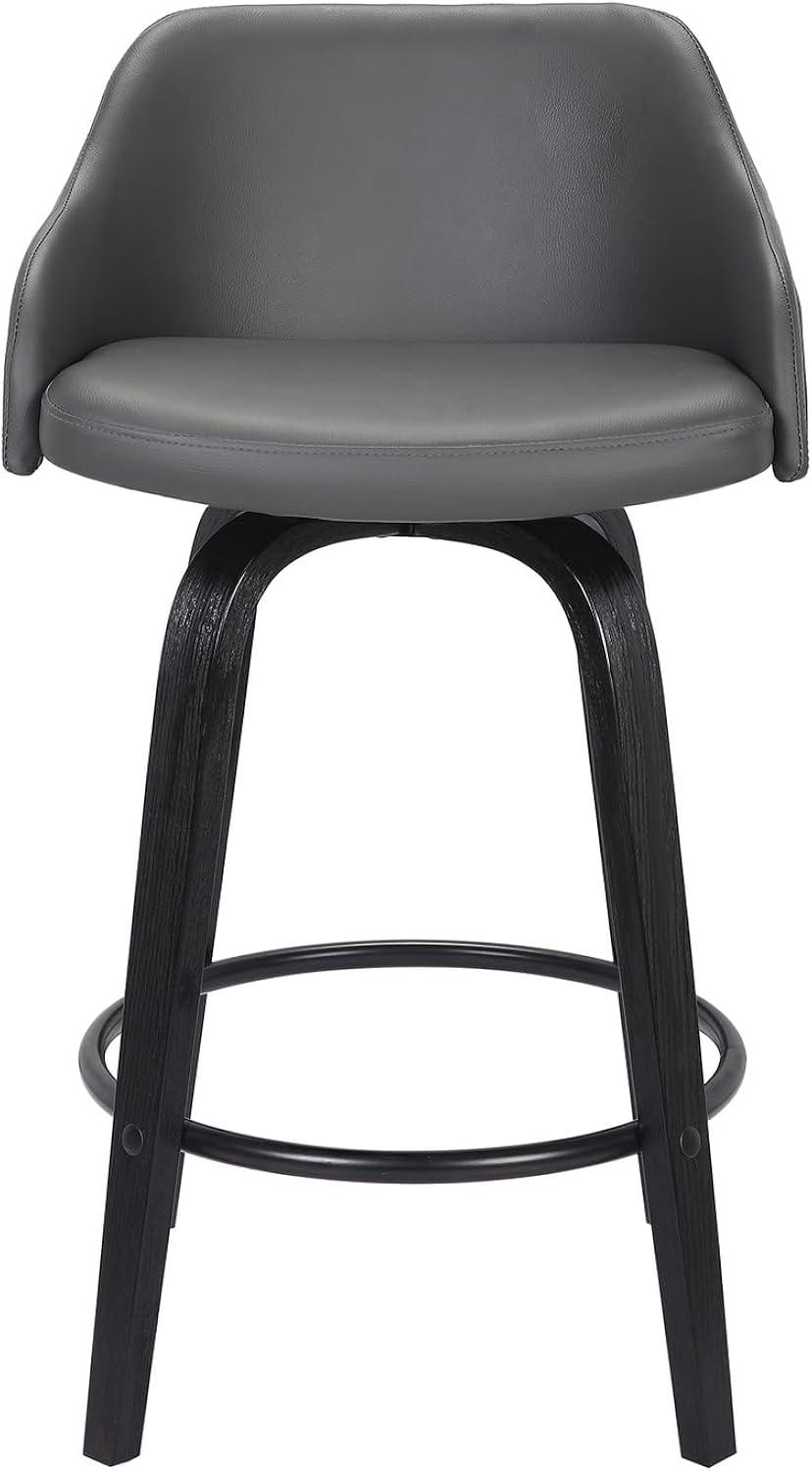 Mid Century Modern Swivel Chair in Black Leather and Gray Metal