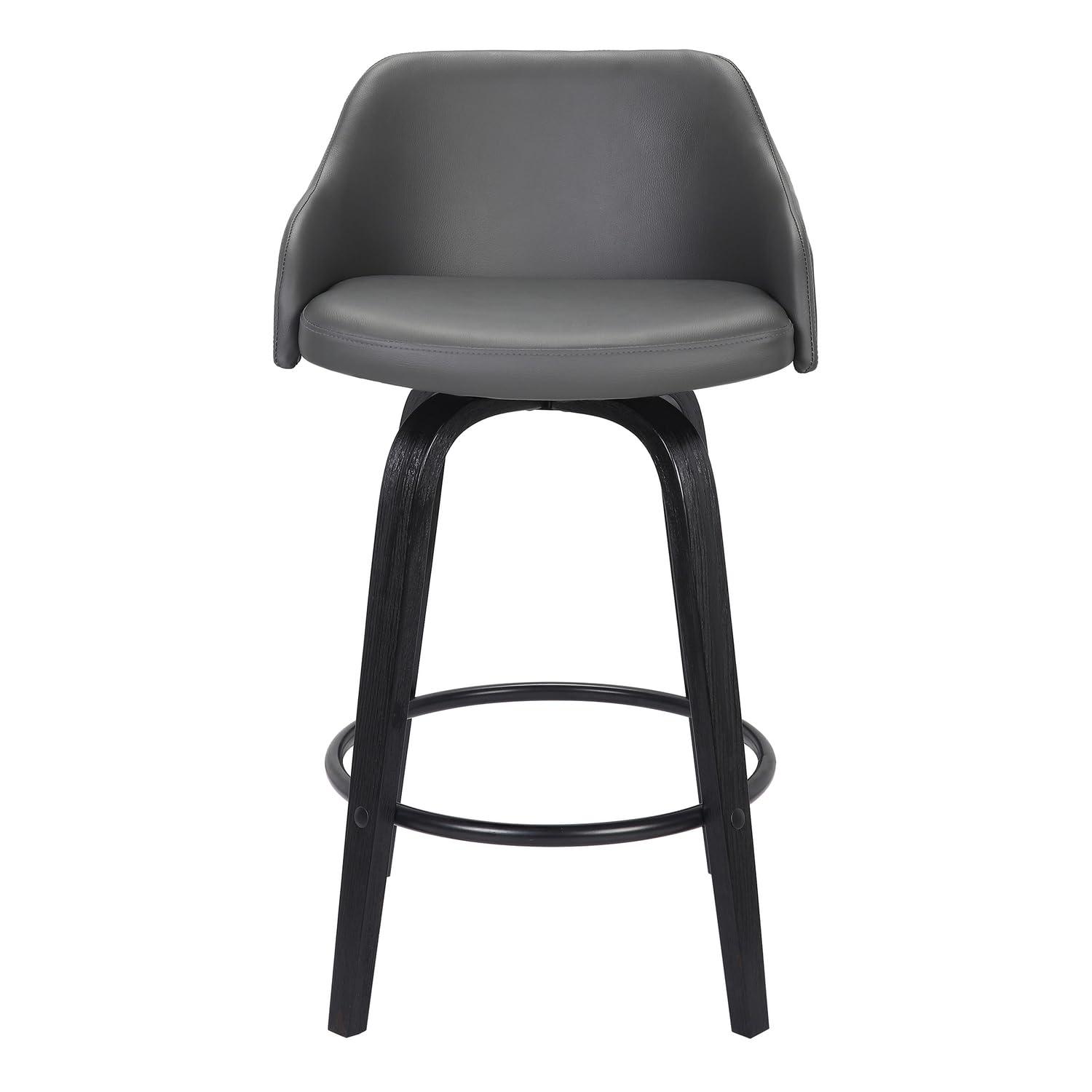 Mid Century Modern Swivel Chair in Black Leather and Gray Metal
