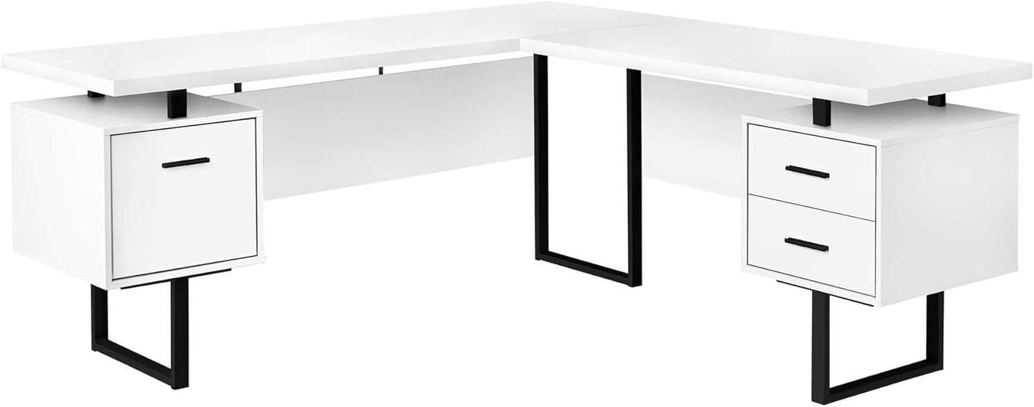 Monarch Specialties Computer Desk Home Office Corner Left Right Set-Up Storage Drawers  L Shape Metal Laminate White Black Contemporary Modern