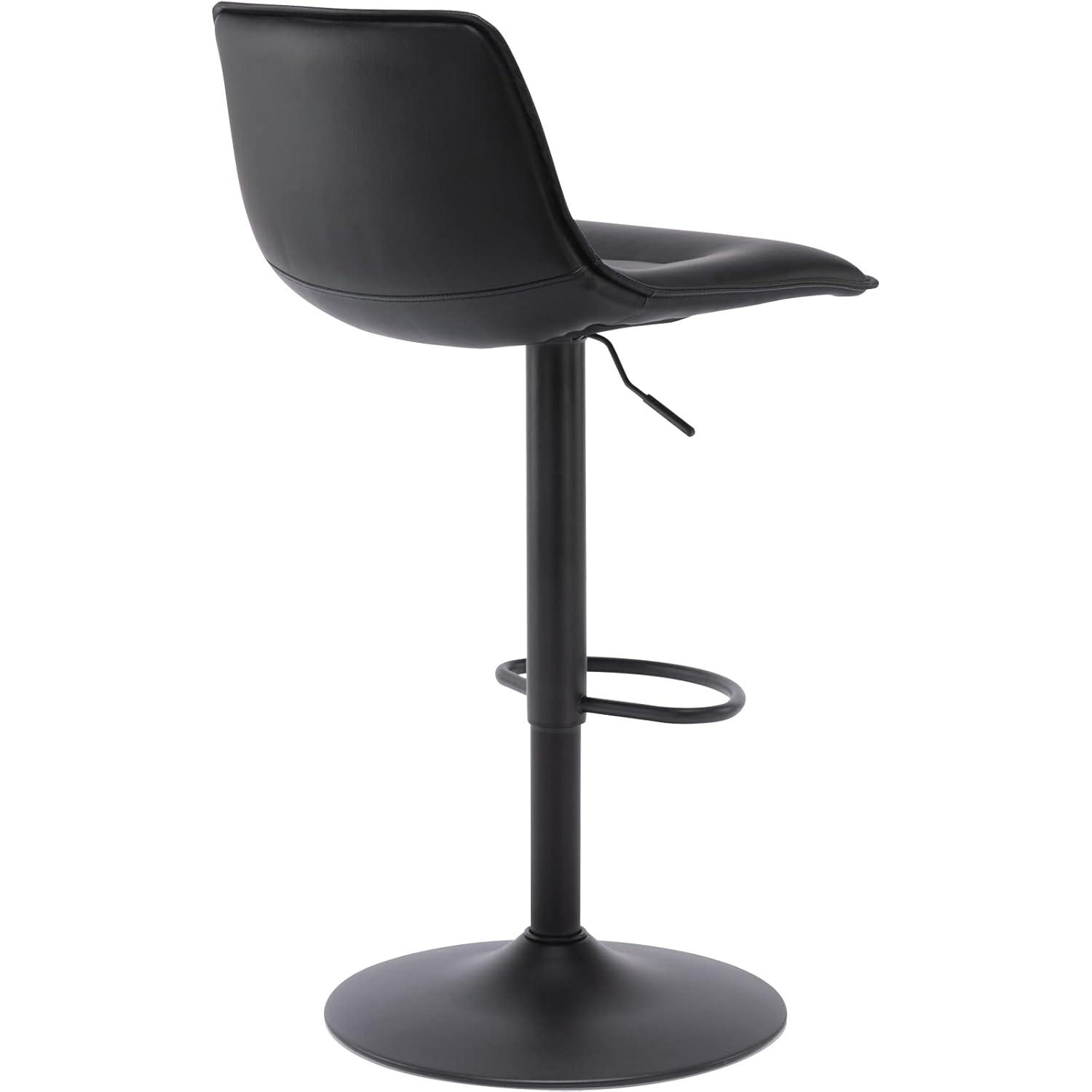 Brage Living Adjustable Bar Stools Set of 2, Modern PU Leather Swivel Counter Height Barstools with Back, Armless Airlift Curved Bar Chairs for Kitchen Dining Cafe (Black, Black Base)